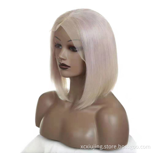 Different colored Cuticle Aligned Human Hair Wigs Short Cut Bob Lace Front Wigs Remy Human Hair